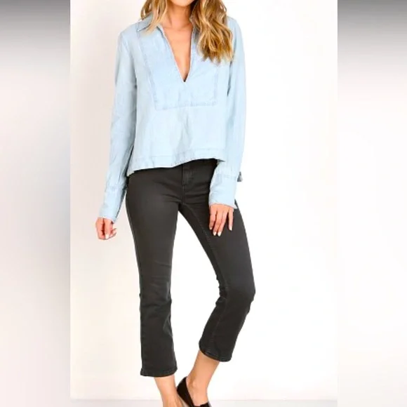 Free People ready or not Chambray Rumi Pullover - Picture 1 of 6